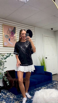 Load and play video in Gallery viewer, 10915 - Sequin Half Sleeve Top - Black
