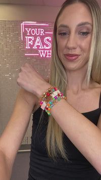 Load and play video in Gallery viewer, 74744 - Animal Print Crystal Beaded Stacked Bracelets - Multi
