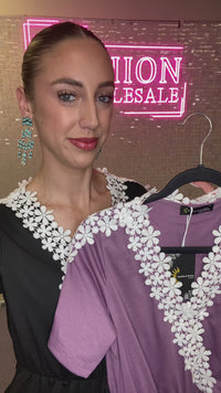 Load and play video in Gallery viewer, 50049 - Floral Lace Romper with Pockets - Lilac
