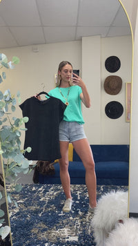 Load and play video in Gallery viewer, 50050 - Solid Waffle Knit Half Sleeve Top - Black
