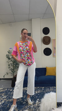 Load and play video in Gallery viewer, 50080 - Multi Leopard Color Block Top
