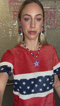 Load and play video in Gallery viewer, 50038 - 4th of July Sequined Half Sleeve Top
