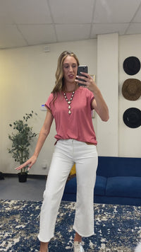 Load and play video in Gallery viewer, 50058 - Round Neckline Ribbed Fabric Half Sleeve Top
