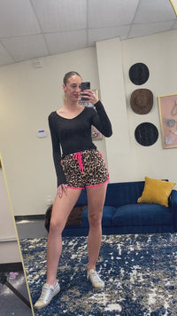 Load and play video in Gallery viewer, 10754 - Leopard Shorts with Hot Pink Accents
