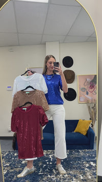 Load and play video in Gallery viewer, 10717 - Sequin Half Sleeve Top - White
