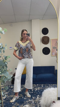 Load and play video in Gallery viewer, 30049 - Multi Leopard V-Neck Half Sleeve Top
