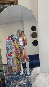 Load and play video in Gallery viewer, 6709 - Geometric Print Duster - Pink
