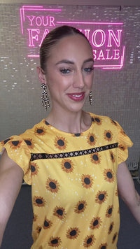 Load and play video in Gallery viewer, 30007 - Sunflower Half Sleeve Top with Ruffle Sleeves
