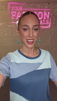 Load and play video in Gallery viewer, 50033 - Patchwork Color Block Half Sleeve Top
