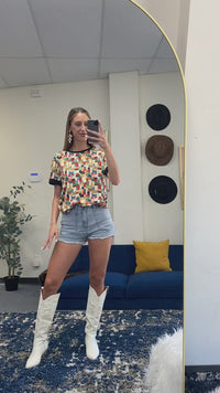 Load and play video in Gallery viewer, 30051 - Multi Leopard Patch Print Half Sleeve Top
