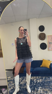 Load and play video in Gallery viewer, 10684 - Sequin and Ruffles Tank Top
