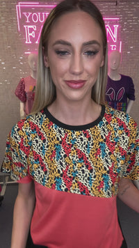 Load and play video in Gallery viewer, 30046 - Multi Leopard Color Block Top
