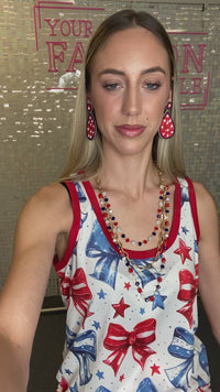 Load and play video in Gallery viewer, 50021 - 4th of July Bow &amp; Stars Print Tank Top
