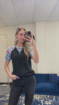 Load and play video in Gallery viewer, 20152 - Half Sleeve Aztec Print Top
