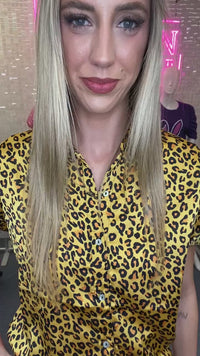 Load and play video in Gallery viewer, 10742 - Leopard Button Down Half Sleeve Top - Yellow
