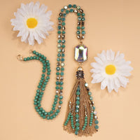 Load image into Gallery viewer, 72770 - Crystal Beaded Tassel Necklace - Turquoise
