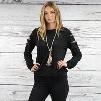 Load image into Gallery viewer, 10069 - Game Day Long Sleeve Leopard Cut Top - Black
