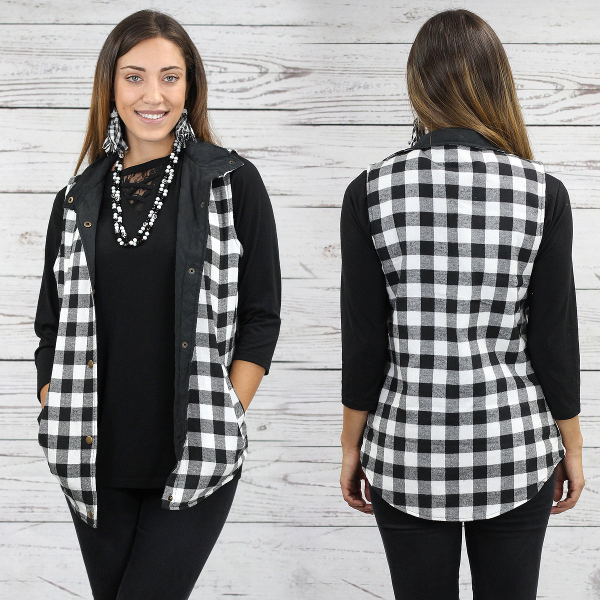 10085 - Buffalo Plaid Reversible Vest with Pockets