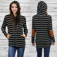 Load image into Gallery viewer, 10245 - Striped Hoodie with Elbow Patches and Pockets - Black
