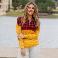 Load image into Gallery viewer, 10284 - Buffalo Plaid Zip Up Top - Mustard
