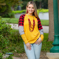 Load image into Gallery viewer, 10281 - Buffalo Plaid and Stripes Long Sleeve Top - Mustard
