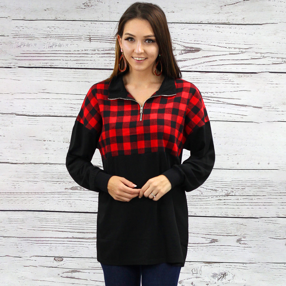 10284 - Buffalo Plaid Zip Up Top