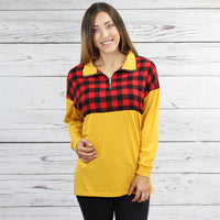 Load image into Gallery viewer, 10284 - Buffalo Plaid Zip Up Top - Mustard
