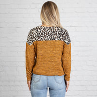 Load image into Gallery viewer, 10366 - Leopard and Sequin Long Sleeve Top - Mustard
