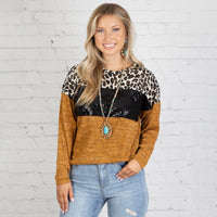 Load image into Gallery viewer, 10366 - Leopard and Sequin Long Sleeve Top - Mustard
