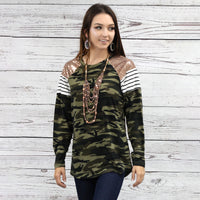 Load image into Gallery viewer, 10399 - Sequin &amp; Stripes Long Sleeve Top - Rose Gold
