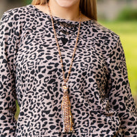 Load image into Gallery viewer, 10424 - Leopard Long Sleeve Top with Criss Cross Lace - Pink
