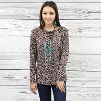 Load image into Gallery viewer, 10424 - Leopard Long Sleeve Top with Criss Cross Lace - Pink
