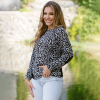 Load image into Gallery viewer, 10426 - Leopard Top with Elbow Patches - Grey
