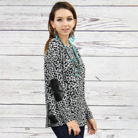 Load image into Gallery viewer, 10426 - Leopard Top with Elbow Patches - Grey
