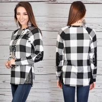 Load image into Gallery viewer, 10427 - Buffalo Plaid Top with Suede Elbow Patch and Buckle - White Plaid
