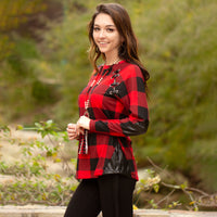 Load image into Gallery viewer, 10427 - Buffalo Plaid Top with Suede Elbow Patch and Buckle - Red Plaid
