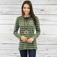 Load image into Gallery viewer, 10428 - Striped Long Sleeve Top - Olive

