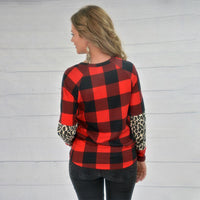 Load image into Gallery viewer, 10429 - Plaid and Leopard Long Sleeve Top
