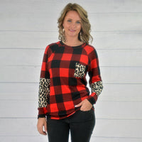 Load image into Gallery viewer, 10429 - Plaid and Leopard Long Sleeve Top
