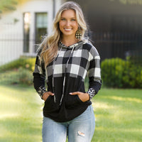Load image into Gallery viewer, 10431 - Buffalo Plaid Hoodie Top with Leopard Accents
