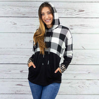 Load image into Gallery viewer, 10431 - Buffalo Plaid Hoodie Top with Leopard Accents
