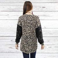 Load image into Gallery viewer, 10438 - Leopard with Sequin Long Sleeve Top - Leopard

