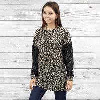 Load image into Gallery viewer, 10438 - Leopard with Sequin Long Sleeve Top - Leopard

