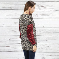 Load image into Gallery viewer, 10438 - Leopard with Sequin Long Sleeve Top - Leopard &amp; Red
