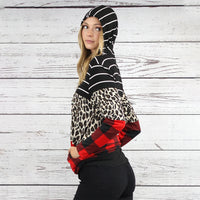 Load image into Gallery viewer, 10442 - Buffalo Plaid and Stripes Hoodie with Pockets - Black
