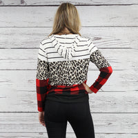 Load image into Gallery viewer, 10442 - Buffalo Plaid and Stripes Hoodie with Pockets - White
