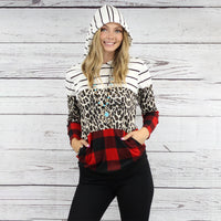 Load image into Gallery viewer, 10442 - Buffalo Plaid and Stripes Hoodie with Pockets - White
