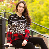 Load image into Gallery viewer, 10442 - Buffalo Plaid and Stripes Hoodie with Pockets - Black
