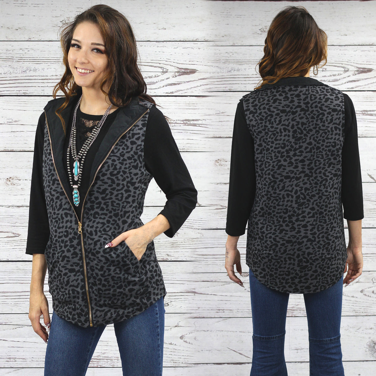 10451 - Leopard Reversible Vest with Pockets