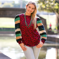 Load image into Gallery viewer, 10460 - Leopard Print and Striped Puffed Sleeve Top
